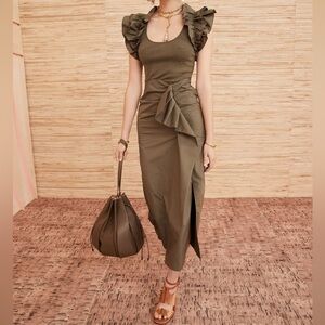 Ulla Johnson Isabella Midi Dress in Military Melange | S